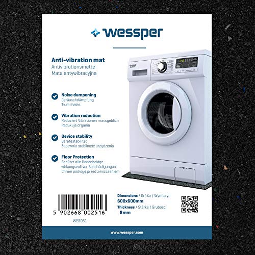Wessper Antivibrationsmatte für Waschmaschinen - 60 x 60 x 0.8 cm Antirutschmatte Waschmaschine - Zuschneidbare Lärmschutzmatte als Waschmaschinenunterlage - Rubber Mat - 2