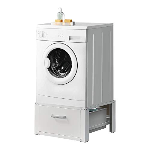 [en.casa] Waschmaschinen-Untergestell mit Schublade und verstärkte Seitenstreben max. bis 150kg Trockner Sockel Podest Stahl Unterschrank Erhöhung