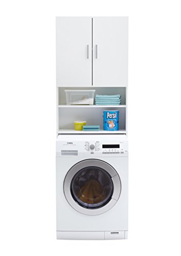 FMD Möbel L913-001 Olbia 2.0 Waschmaschinen,Trockner, WC-Überbau, Hauswirtschaftsschrank, Schrank mit Zwei Türen, Holz, Weiß, 64 x 26 x 190 cm - 2