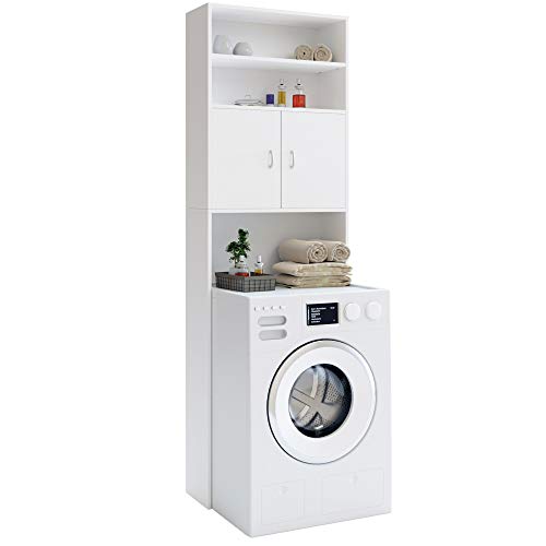 Deuba Badschrank Waschmaschinenschrank Weiß 2 Türen 195 x 63 x 20cm Hochschrank Badezimmerschrank Waschmaschine Überbau Bad Regal - 3