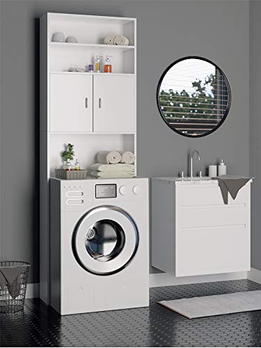 Deuba Badschrank Waschmaschinenschrank Weiß 2 Türen 195 x 63 x 20cm Hochschrank Badezimmerschrank Waschmaschine Überbau Bad Regal - 4