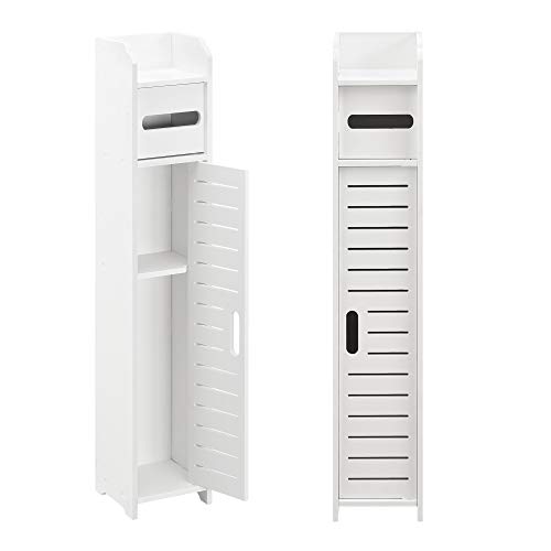 [en.casa] Toilettenpapierhalter mit Schranktür 80 x 15 x 15 cm Badezimmerschrank Badschrank Badregal Schrank WPC Weiß - 2