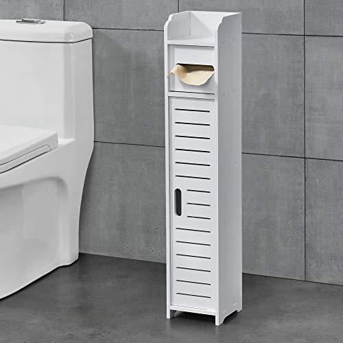 [en.casa] Toilettenpapierhalter mit Schranktür 80 x 15 x 15 cm Badezimmerschrank Badschrank Badregal Schrank WPC Weiß - 7