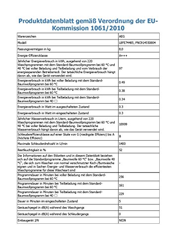 AEG L8FE74485 Waschmaschine / ProSteam - Auffrischfunktion / ÖKOMix - Faserschutz / 8,0 kg / Leise / Mengenautomatik / Nachlegefunktion / Kindersicherung / Schontrommel / Allergikerfreundlich - 13